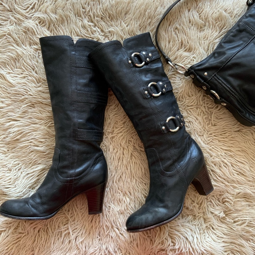 Frye black Fiona 3 strap boots 8M